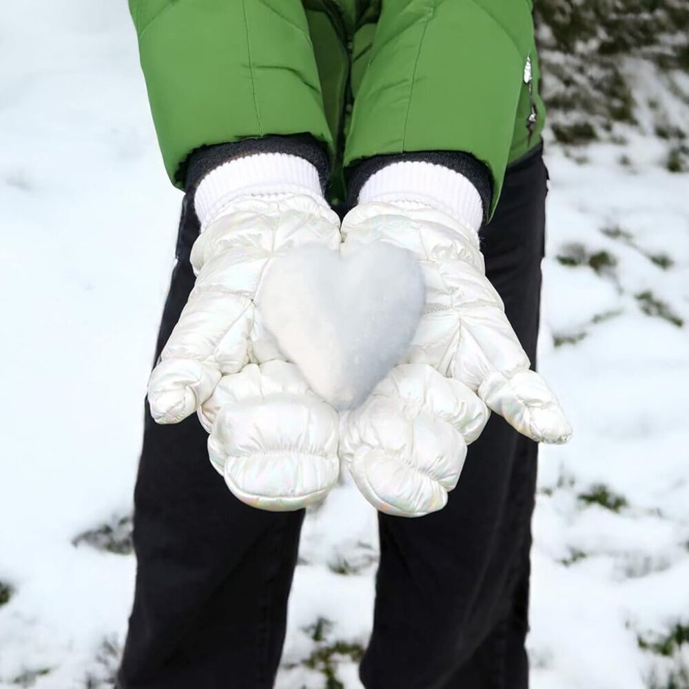 Women's Fleece Lined Puffer Mittens Gloves Metallic Knit Cuff Cold Weather - Picture 5 of 9